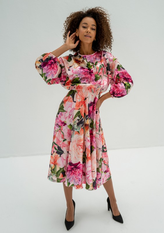 Elvire - Floral satin midi dress