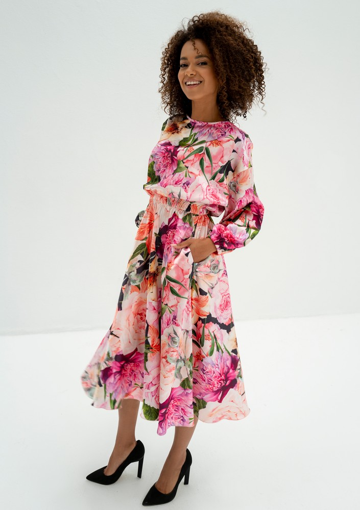 Elvire - Floral satin midi dress