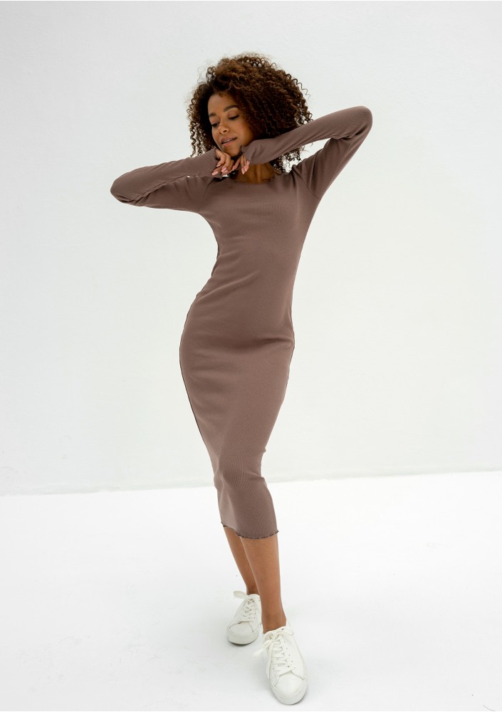 Bess - Sukienka bodycon z dzianiny Brązowa