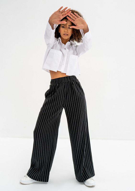 Emmel - Black striped linen trousers
