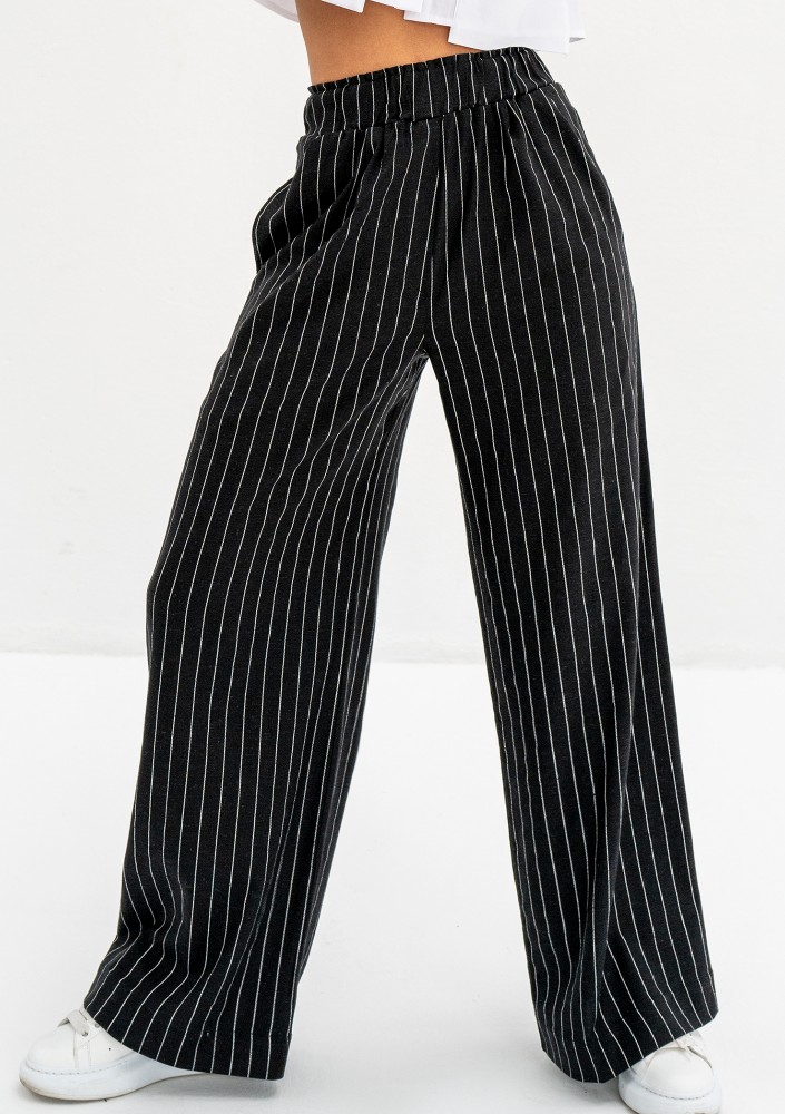 Emmel - Black striped linen trousers