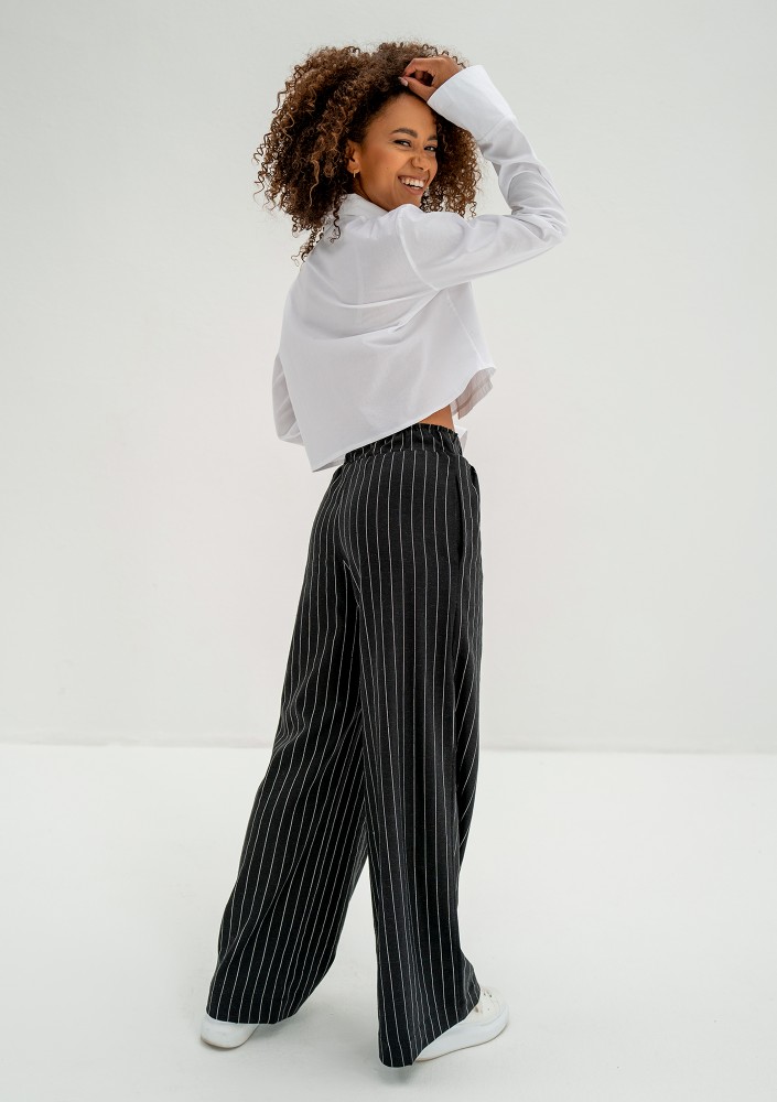 Emmel - Black striped linen trousers