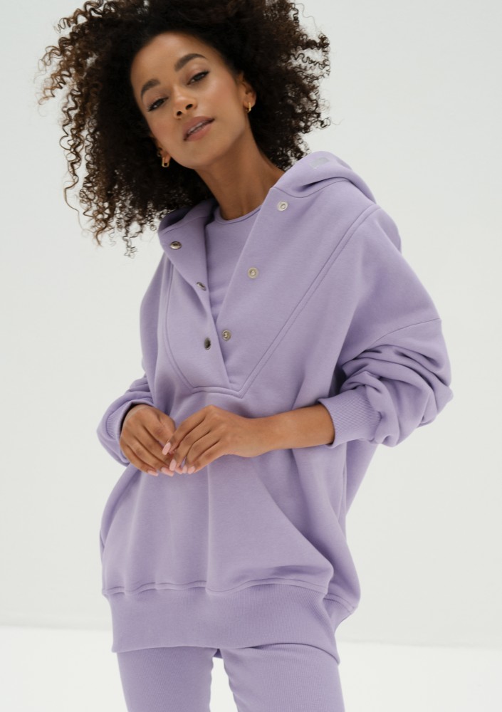 Raven - Fioletowa bluza damska oversize z kapturem
