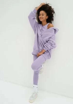 Raven - Fioletowa bluza damska oversize z kapturem