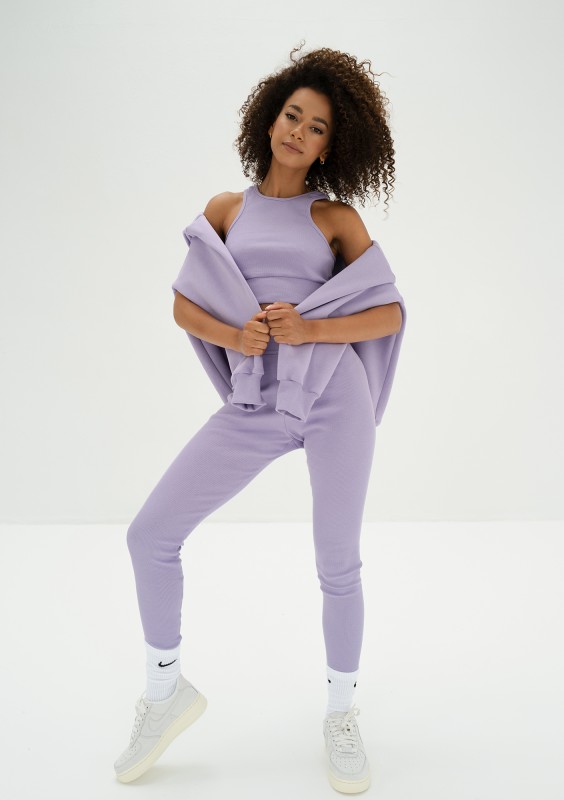 Hype - Legginsy z prążkowanej dzianiny Violet