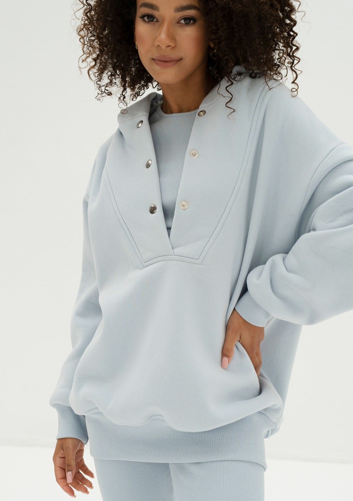 Raven - Bluza oversize z kapturem Błękitna