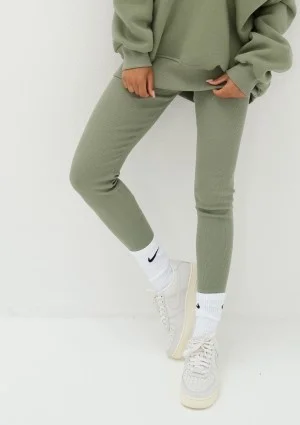 Hype - Oliwkowe legginsy z prążkowanej dzianiny