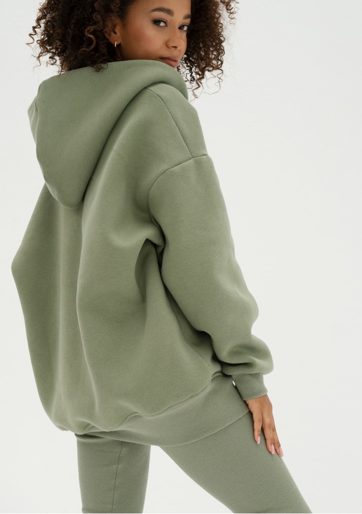 Raven - Oliwkowa bluza damska oversize z kapturem