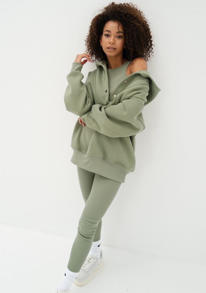 Raven - Oliwkowa bluza damska oversize z kapturem