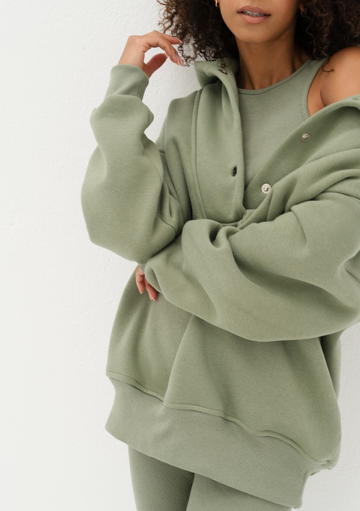 Raven - Oliwkowa bluza damska oversize z kapturem