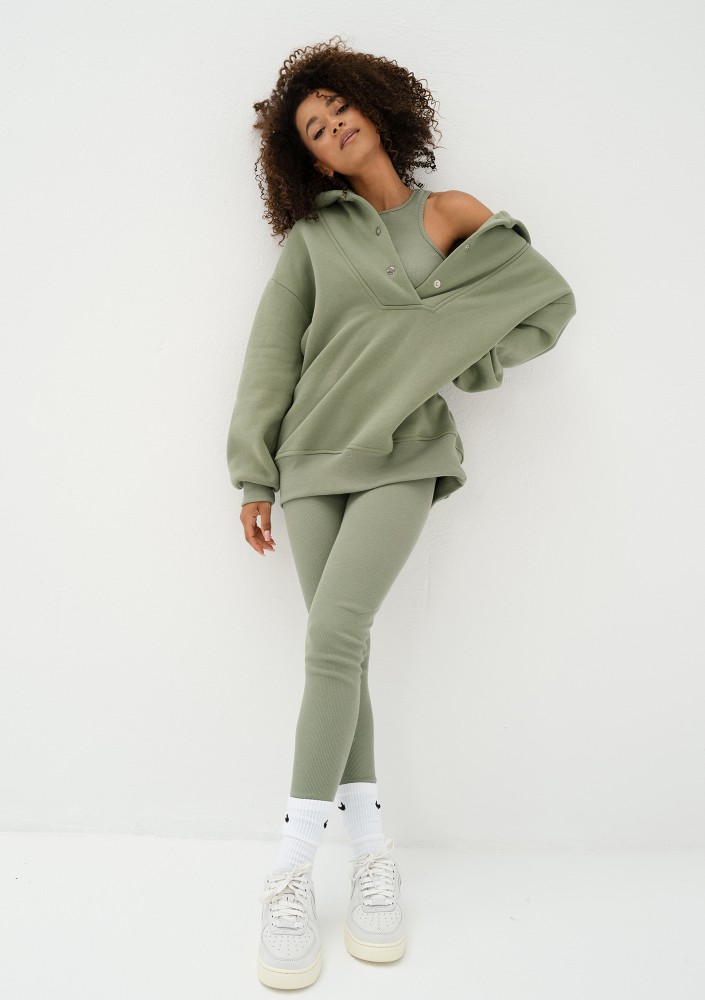 Raven - Oliwkowa bluza damska oversize z kapturem