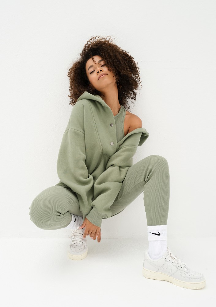 Raven - Oliwkowa bluza damska oversize z kapturem