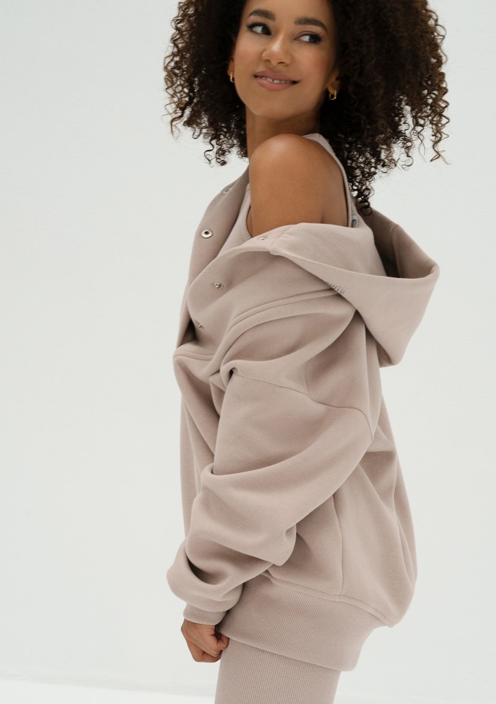 Raven - Beżowa bluza damska oversize z kapturem Simply Sand