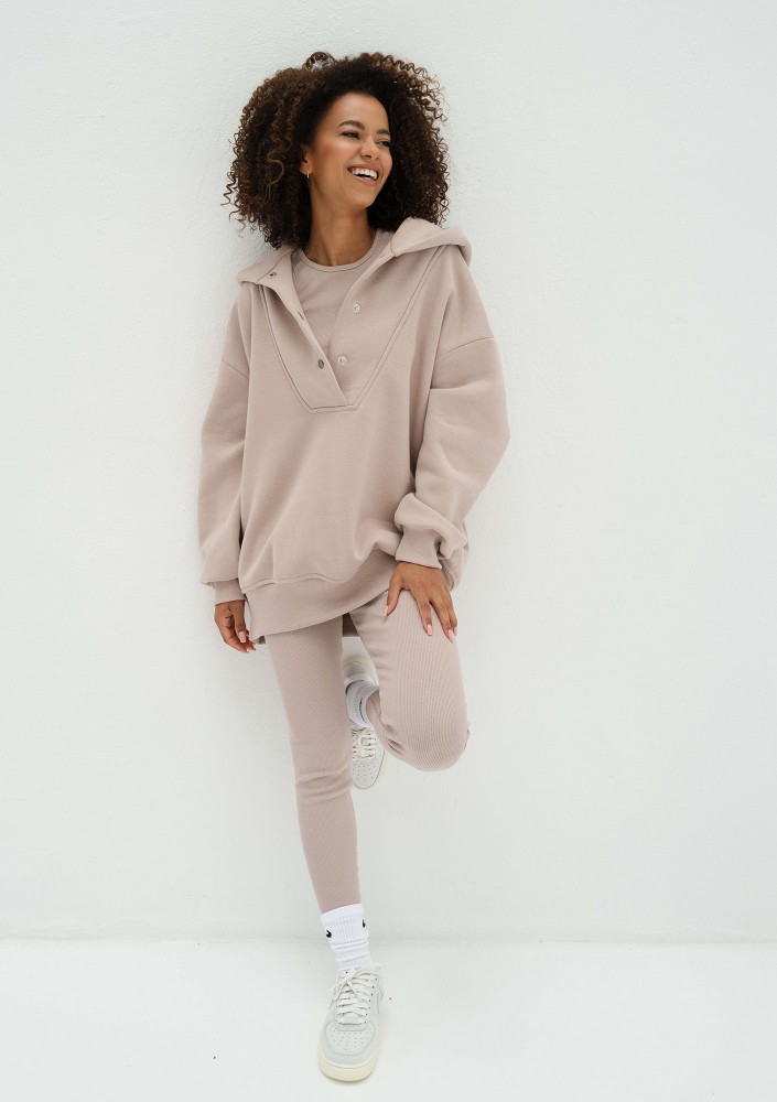 Raven - Beżowa bluza damska oversize z kapturem Simply Sand
