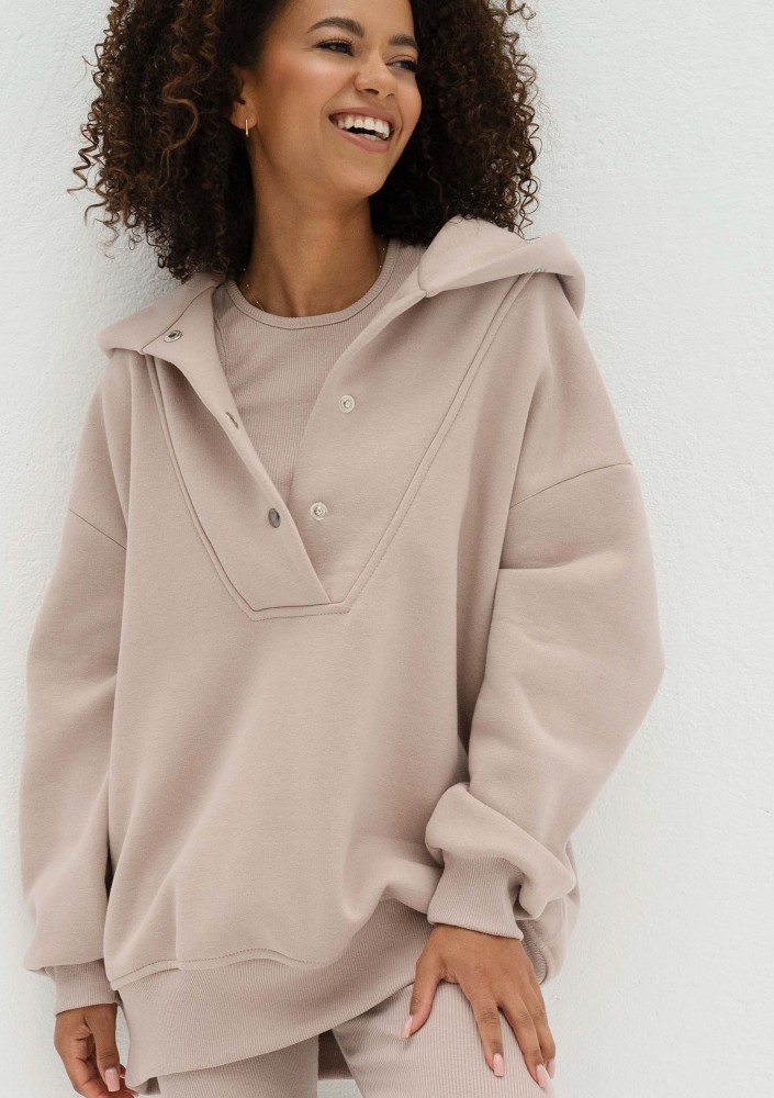 Raven - Beżowa bluza damska oversize z kapturem Simply Sand