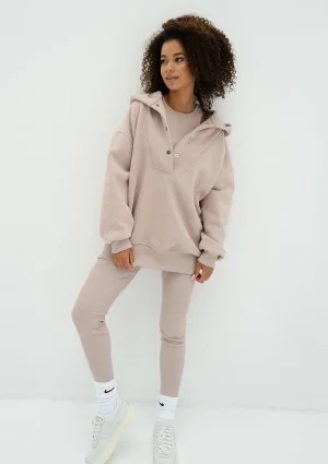 Raven - Beżowa bluza damska oversize z kapturem Simply Sand