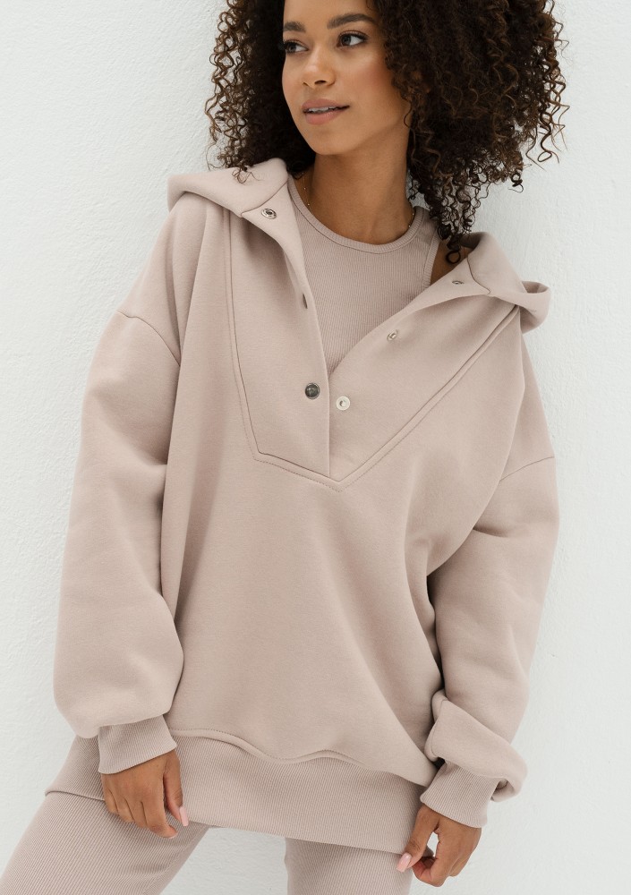 Raven - Beżowa bluza damska oversize z kapturem Simply Sand