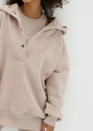 Raven - Beżowa bluza damska oversize z kapturem Simply Sand
