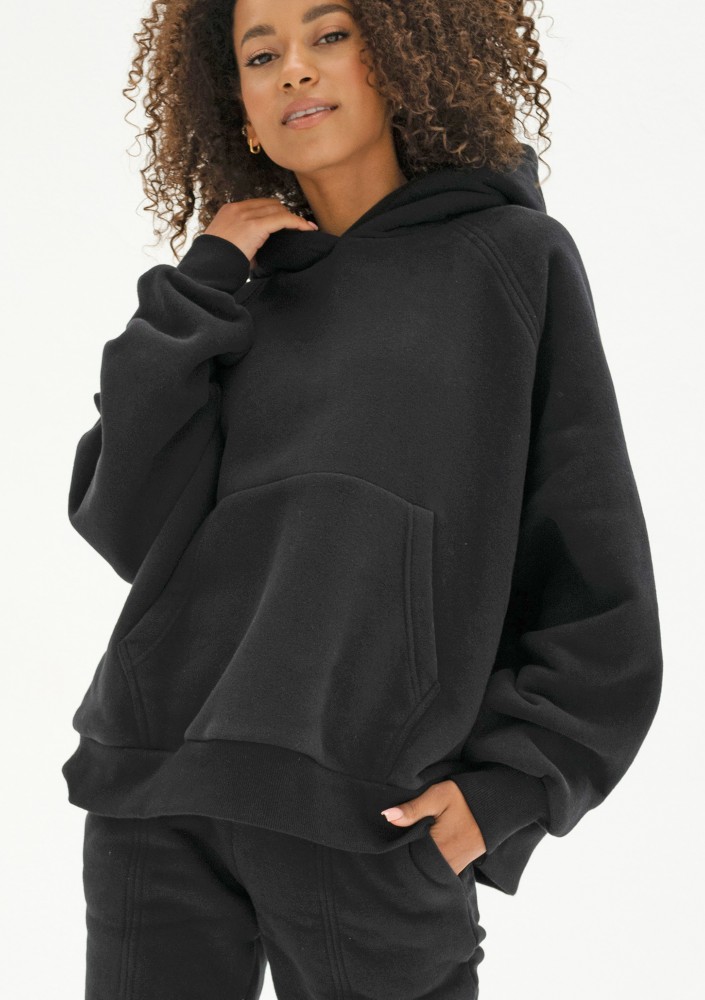 Mesh - Bluza kangurka oversize z dzianiny soft Deep Black