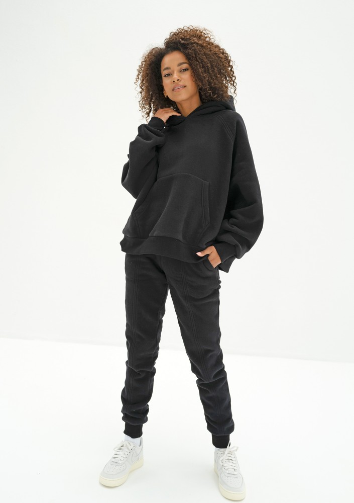 Mesh - Bluza kangurka oversize z dzianiny soft Deep Black