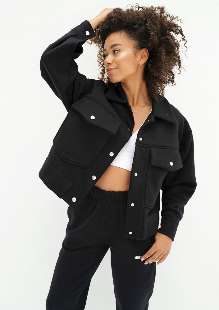 Tribe - Bluza koszulowa cargo z napami Czarna