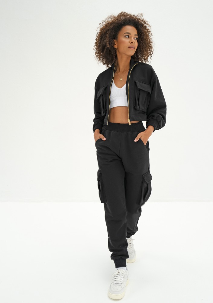 Loxy - Black cargo full zip sweatshirt