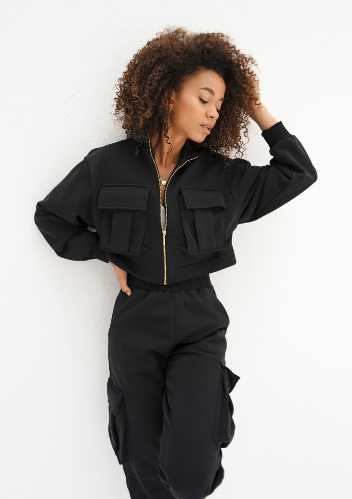 Loxy - Rozpinana bluza damska cargo Czarna