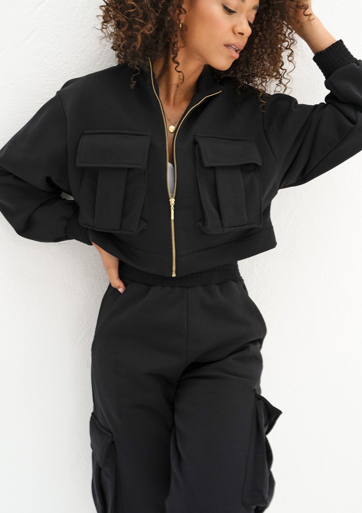 Loxy - Black cargo full zip sweatshirt