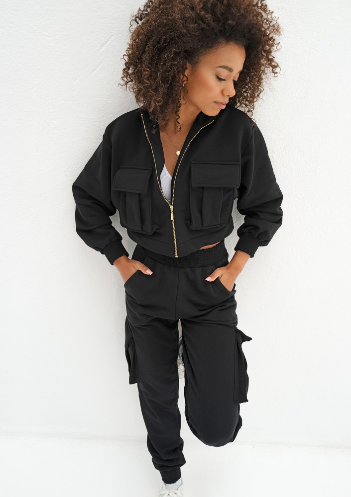 Loxy - Rozpinana bluza damska cargo Czarna