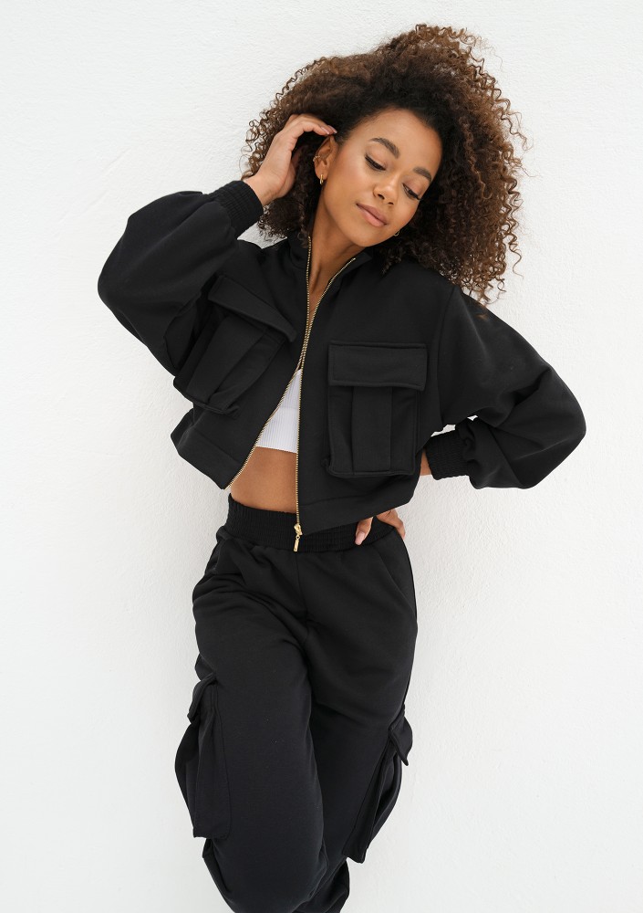 Loxy - Black cargo full zip sweatshirt