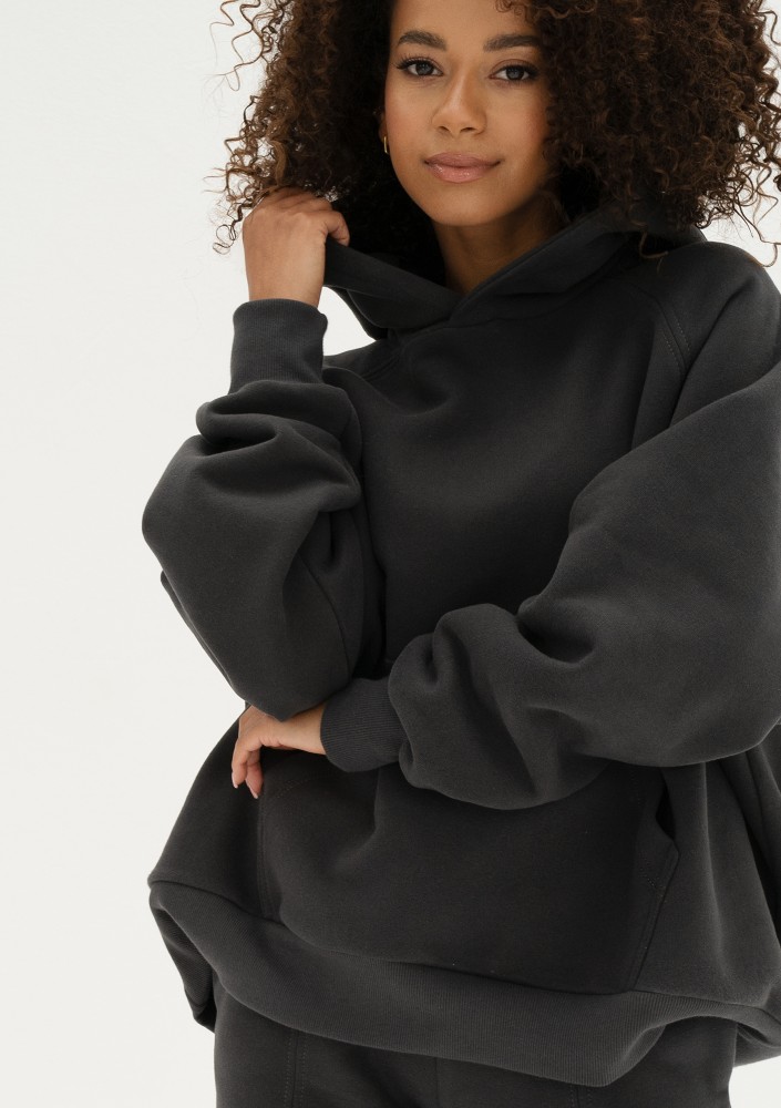 Mesh - Bluza kangurka oversize z dzianiny soft Graphite