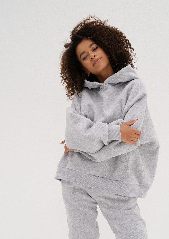 Mesh - Melange grey oversize soft touch hoodie