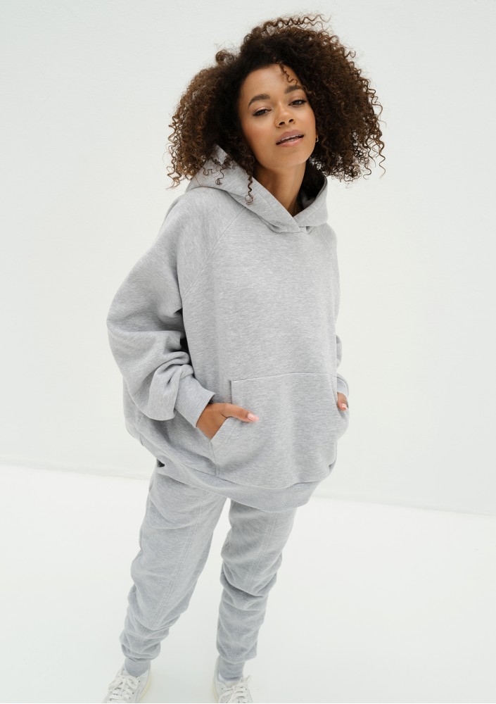 Mesh - Melange grey oversize soft touch hoodie