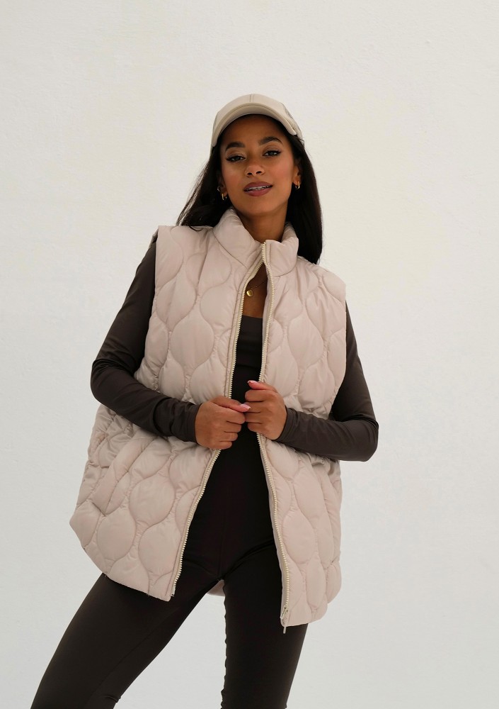 Cider - Beige quilted sleeveless jacket