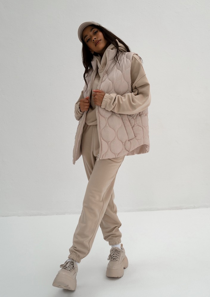 Cider - Beige quilted sleeveless jacket