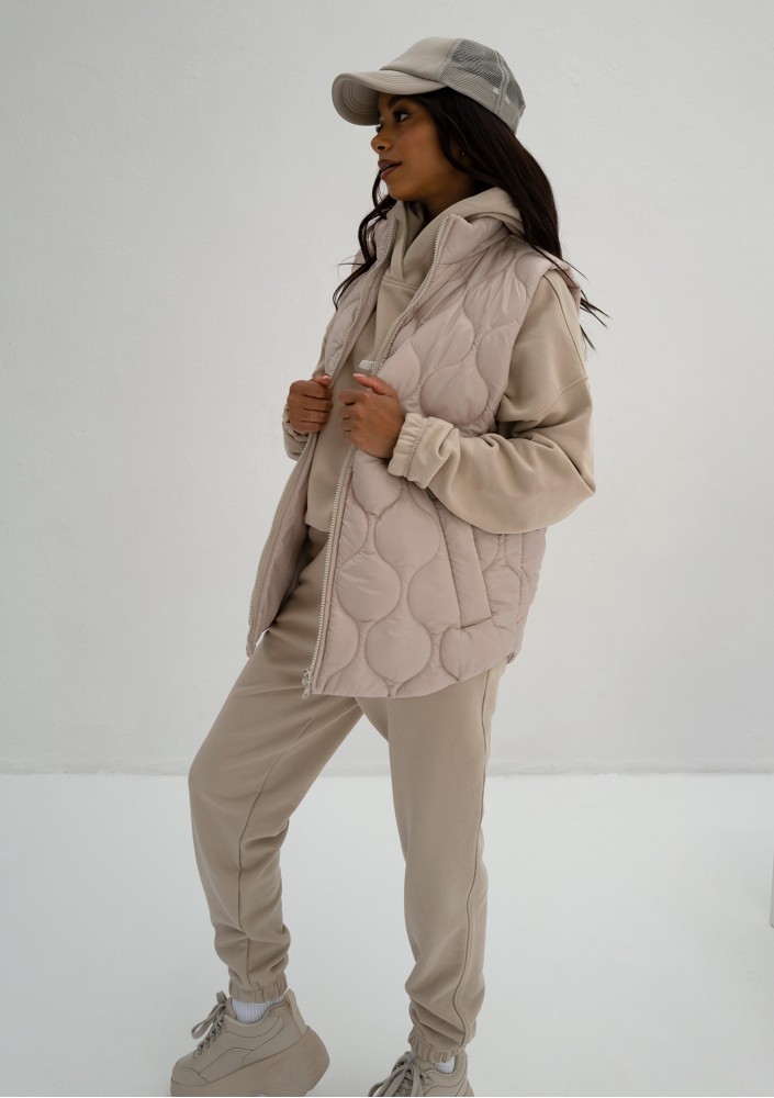 Cider - Beige quilted sleeveless jacket