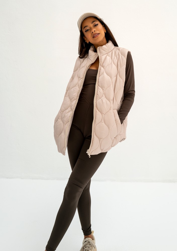 Cider - Beige quilted sleeveless jacket