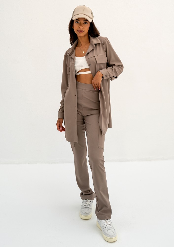 Micas - Latte beige slim cargo trousers