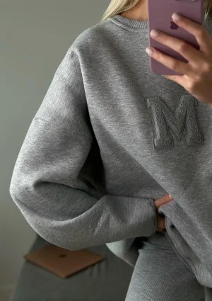 Vibe - Bluza oversize z Logo M Szary Melanż