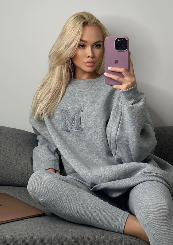 Vibe - Bluza oversize z Logo M Szary Melanż