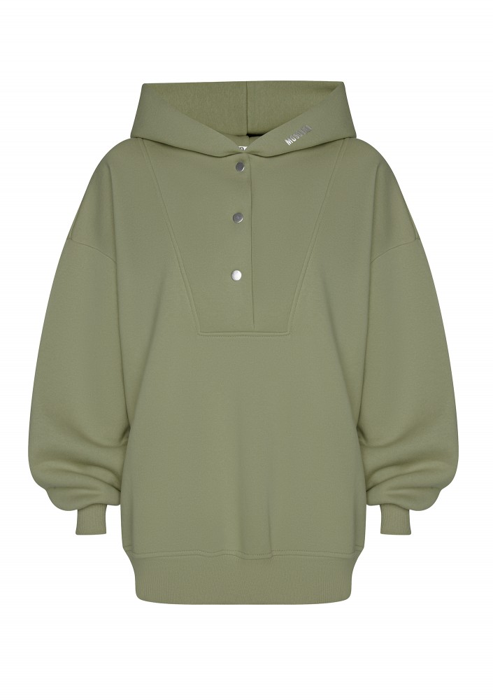 Raven - Oliwkowa bluza damska oversize z kapturem