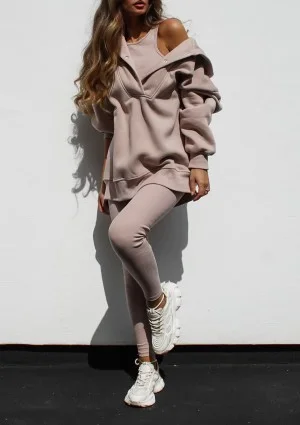 Raven - Beżowa bluza damska oversize z kapturem Simply Sand