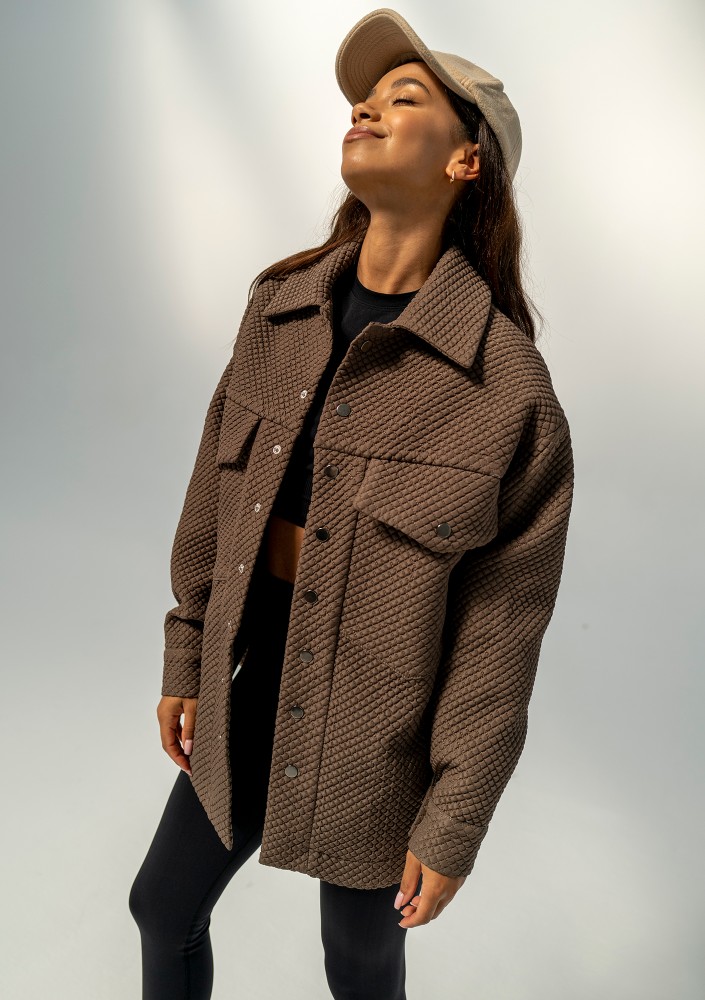 Doone - Nougat brown quilted knitted jacket