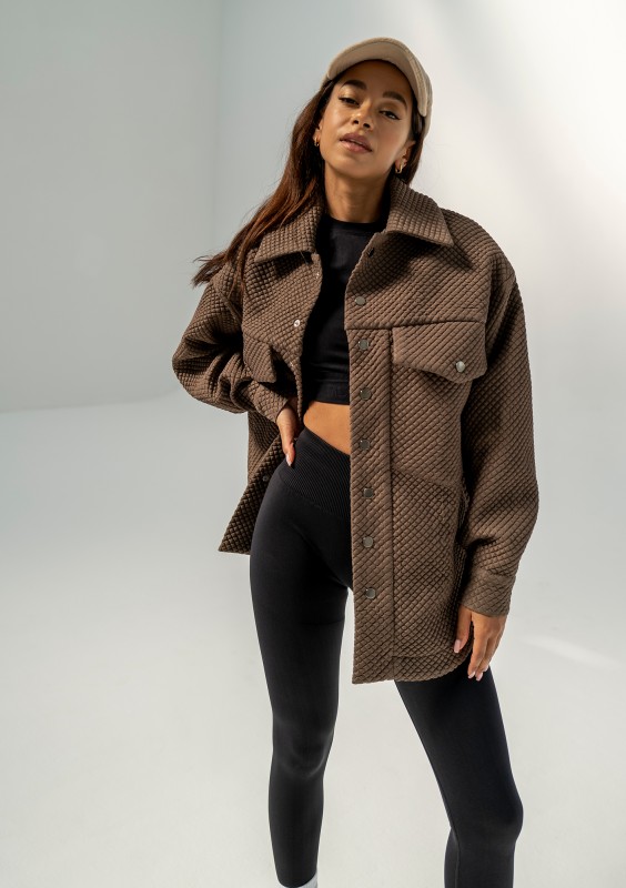 Doone - Nougat brown quilted knitted jacket