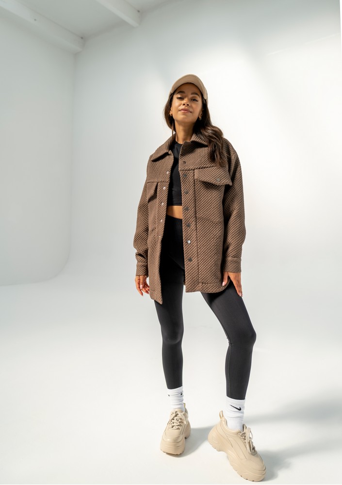 Doone - Nougat brown quilted knitted jacket