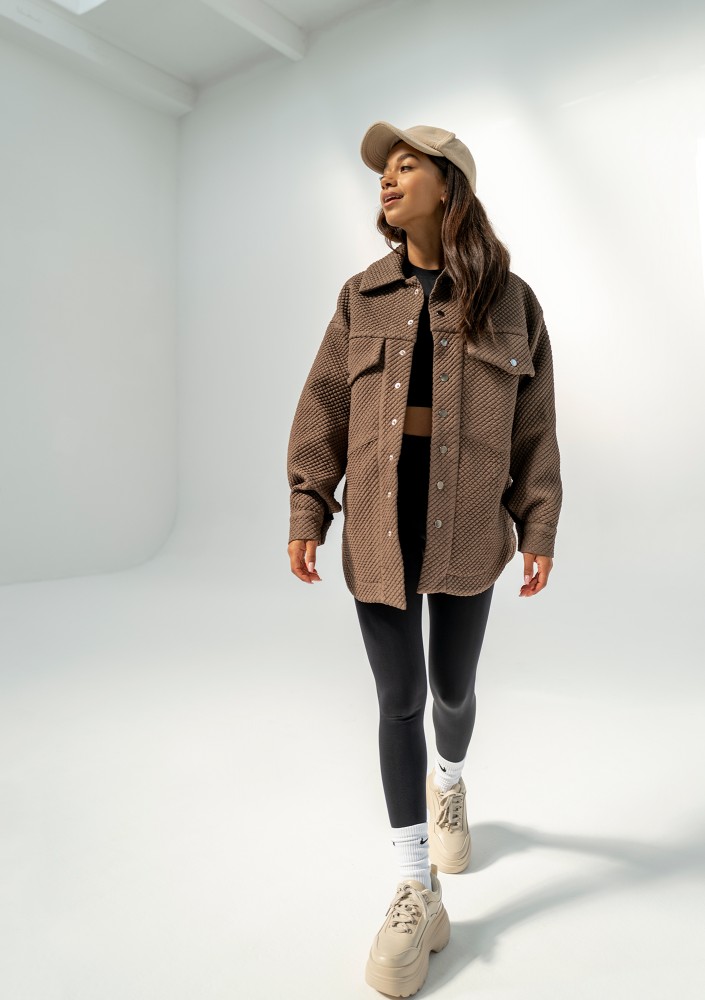 Doone - Nougat brown quilted knitted jacket