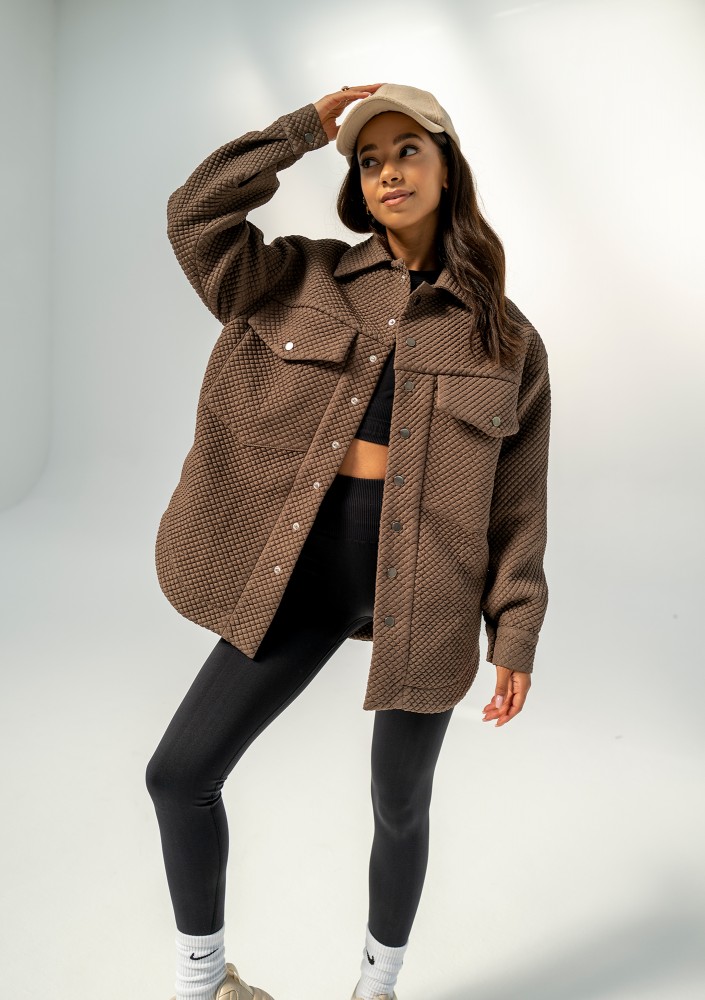 Doone - Nougat brown quilted knitted jacket