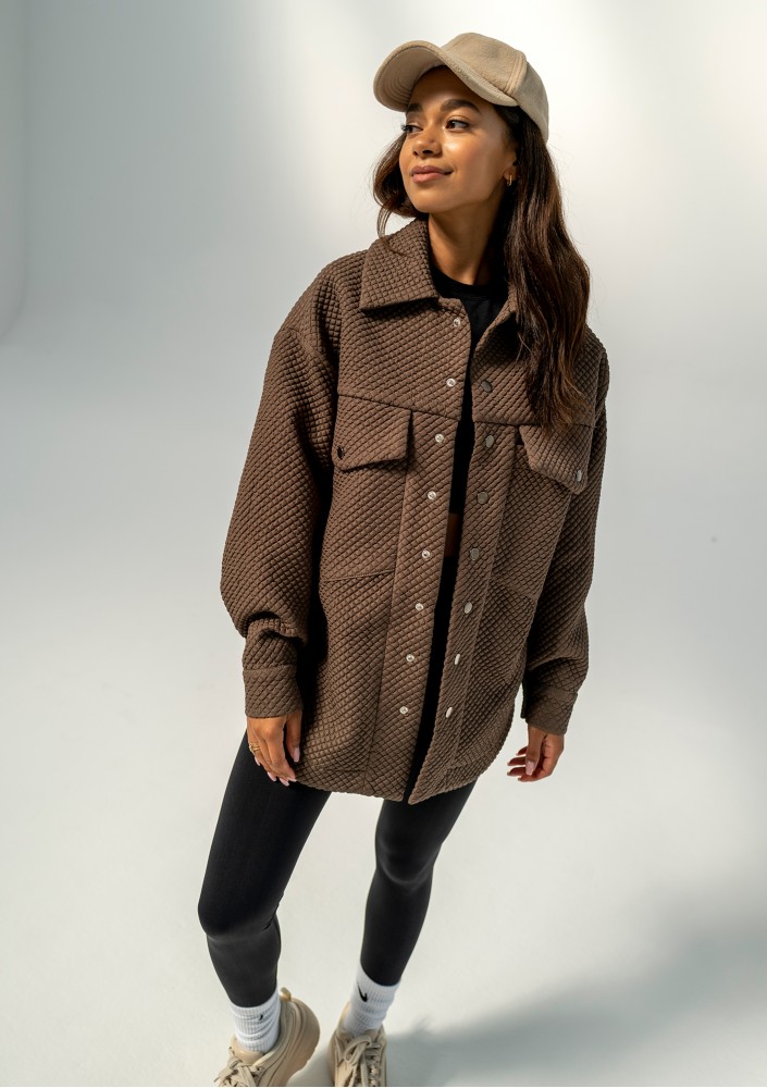 Doone - Nougat brown quilted knitted jacket