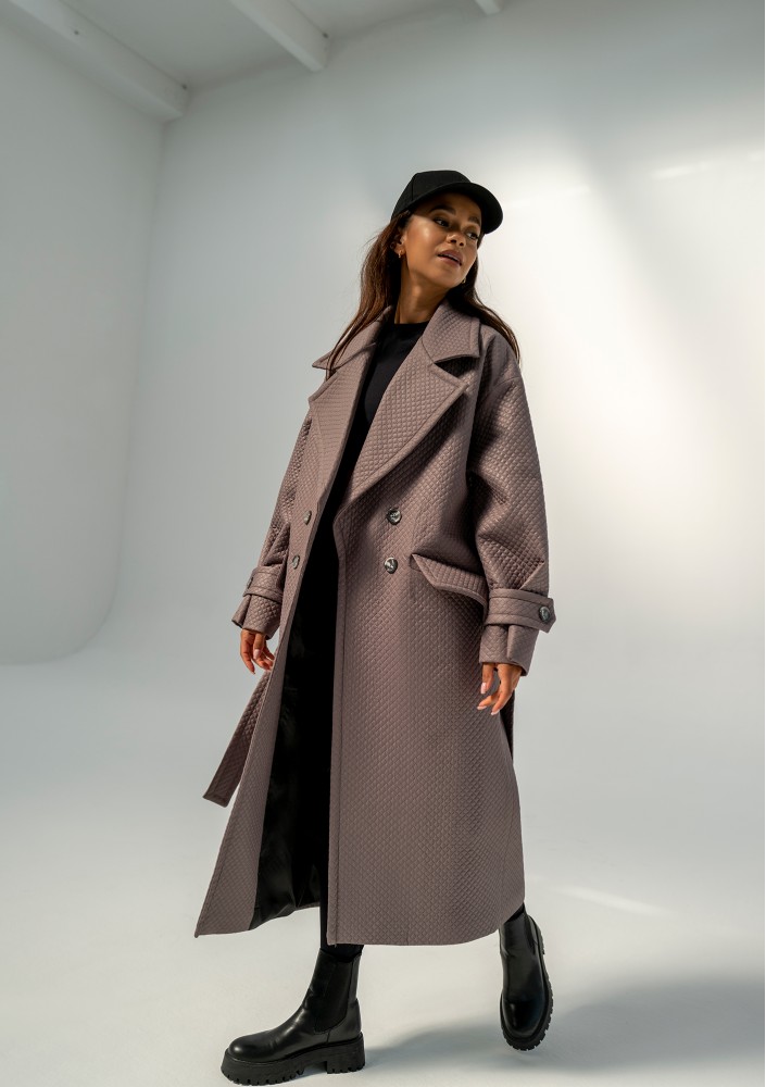 Jaske - Taupe quilted knitted coat