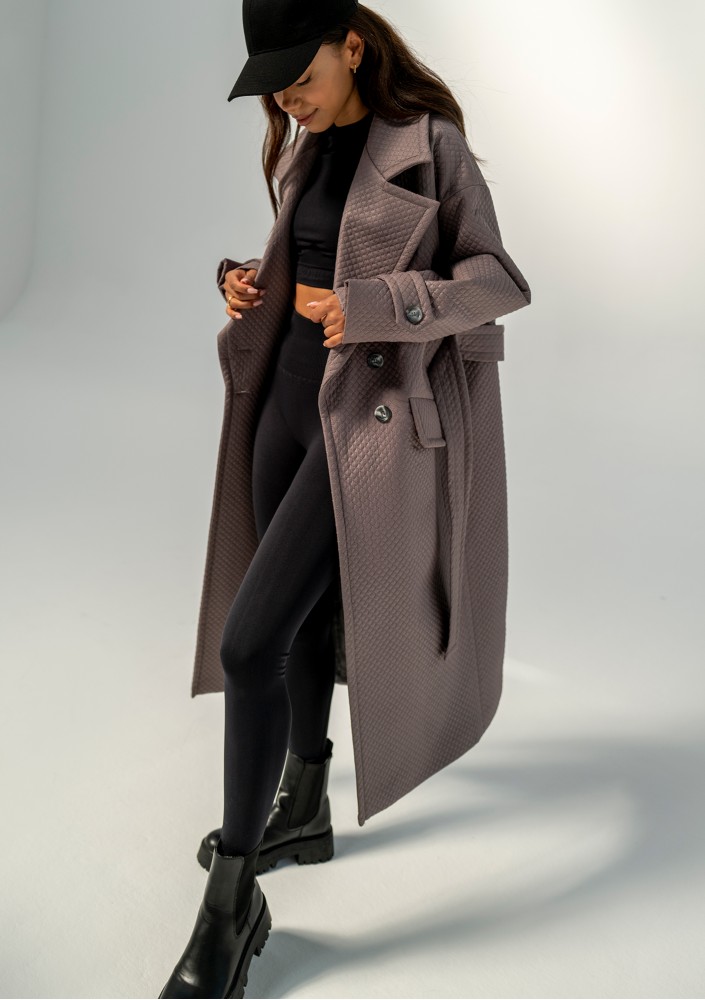 Jaske - Taupe quilted knitted coat